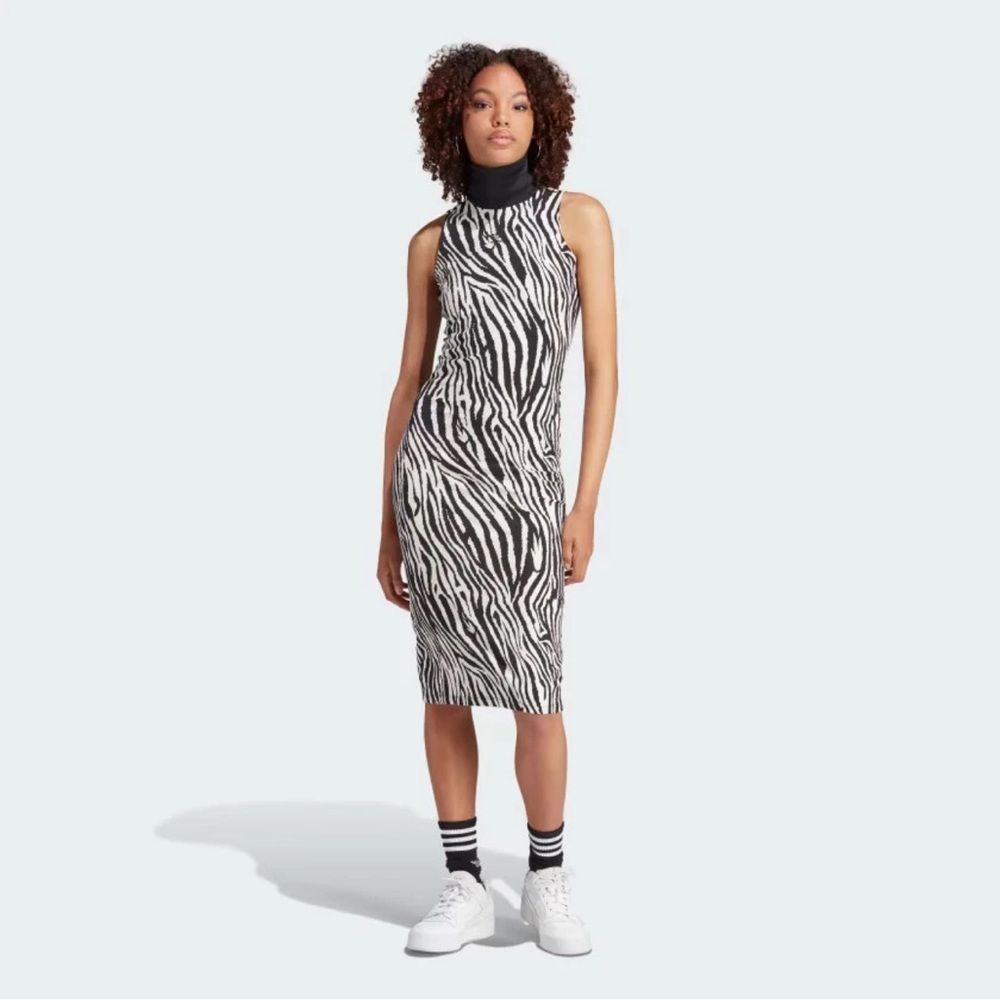 Adidas Originals All Over Zebra Print Sleveless Midi Dress NWT - Picture 3 of 12